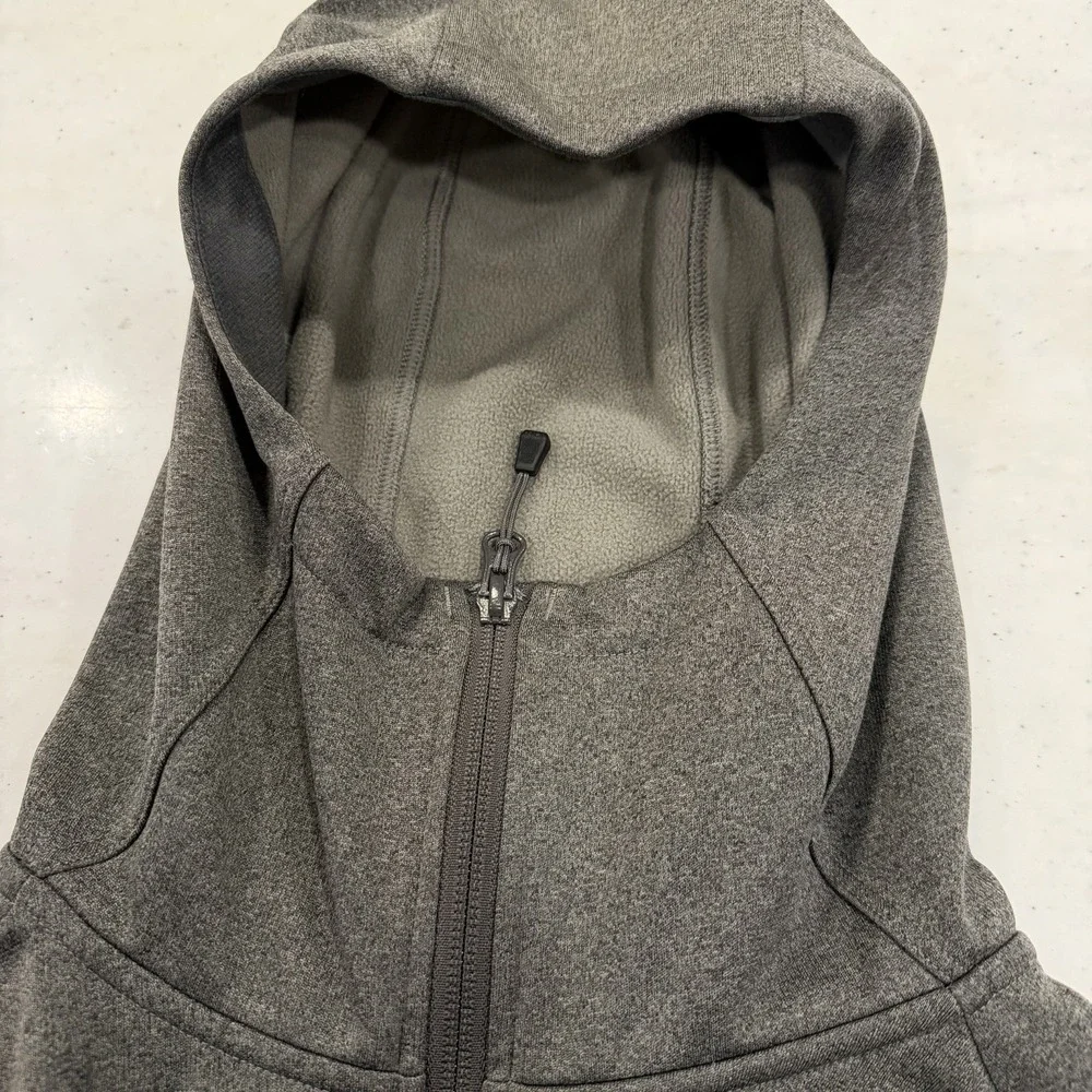The North Face Jacket Mens XL Grey Blue Fleece Hooded Full Zip Drawstring Logo